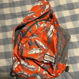 Orange Feather Print Crossbody Bag